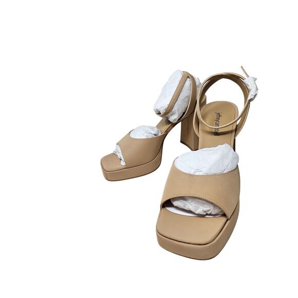 Jeffrey Campbell 9 Beige Nude Platform Sandal Ankle Strap Chunky Minimalist - Picture 7 of 7
